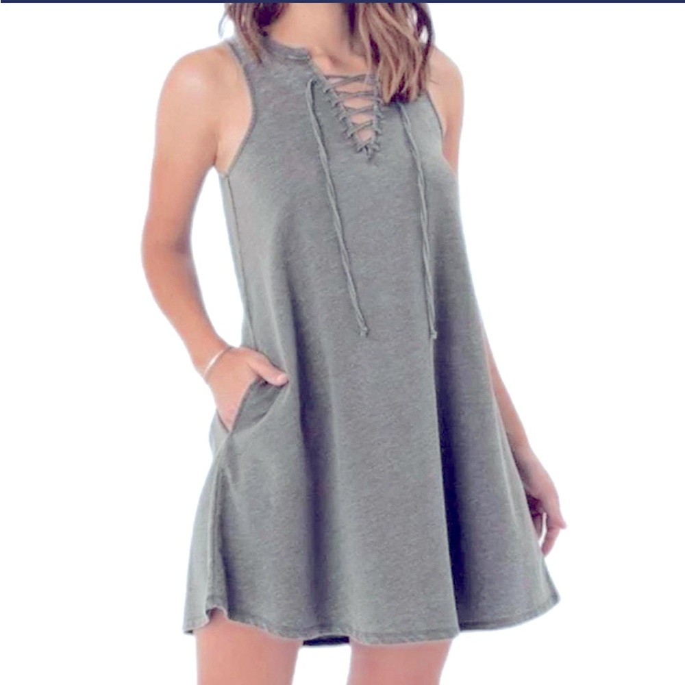Z Supply grey lace up dress NWT